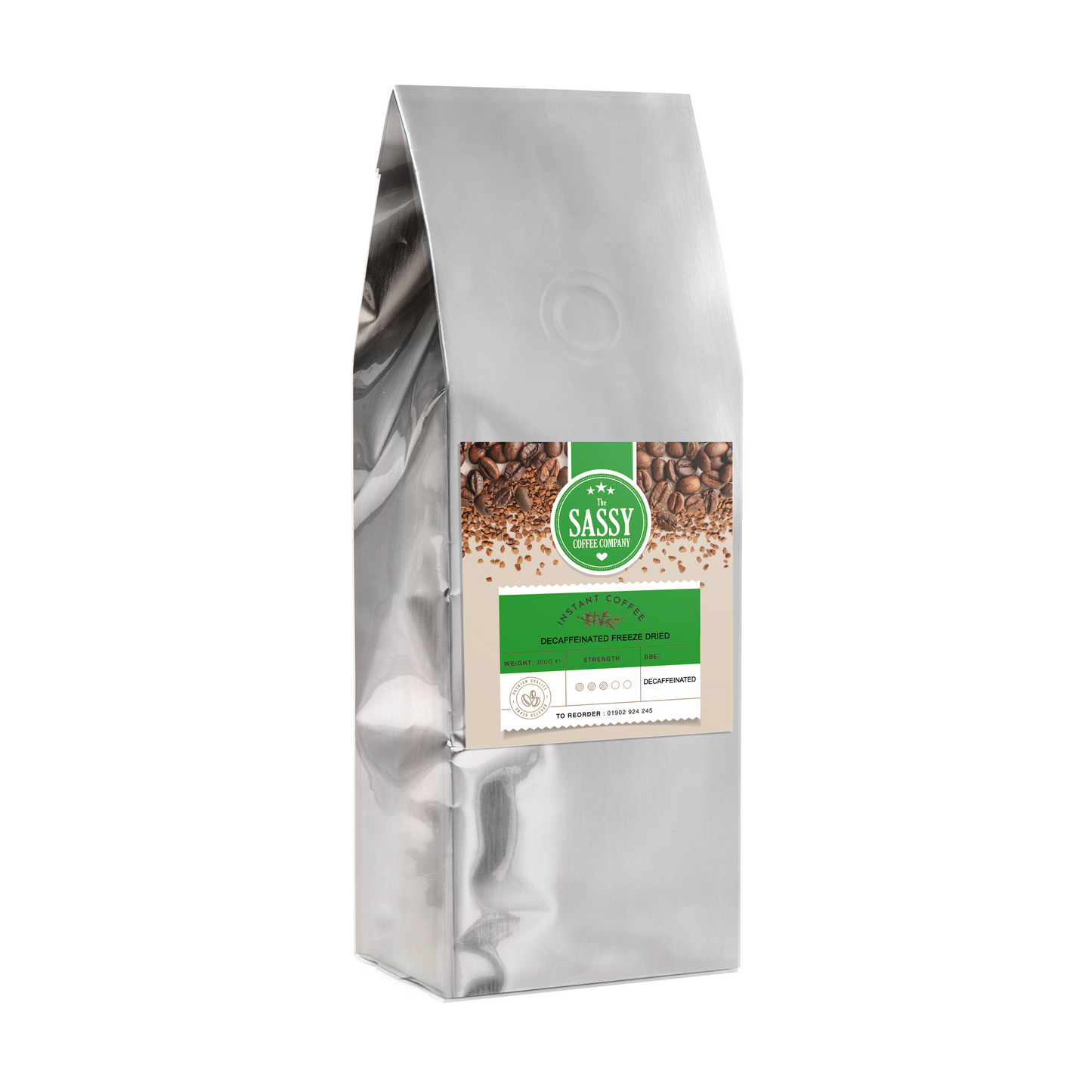Bag of sassy decaf instant coffee 1 x 300g